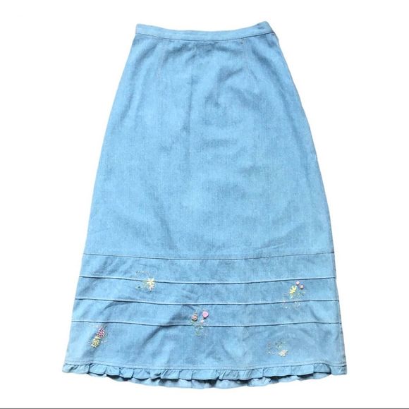 Vintage Dresses & Skirts - Vintage 70s 80s Koret City Blues denim embroidered maxi jean skirt size small